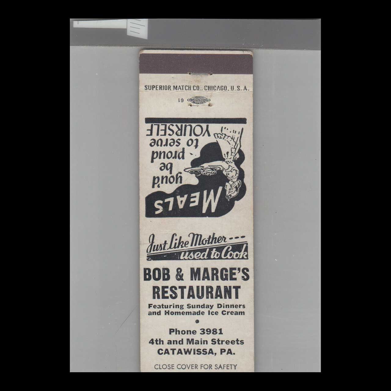 Rob &amp; Marge&#39;s Restaurant Catawissa, PA Vintage Advertising Matchbook Cover Vintage Advertising Collectible