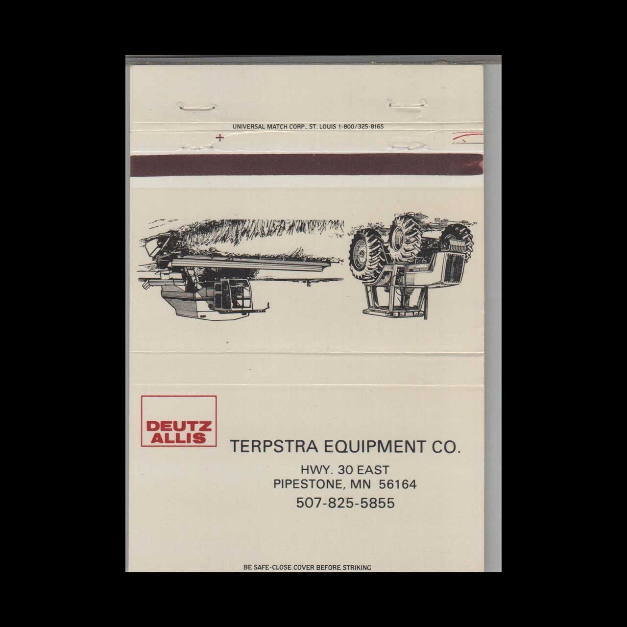 Deutz Allis Terpstra Equipment Co. Pipestone MN Vintage Matchbook Advertising Cover