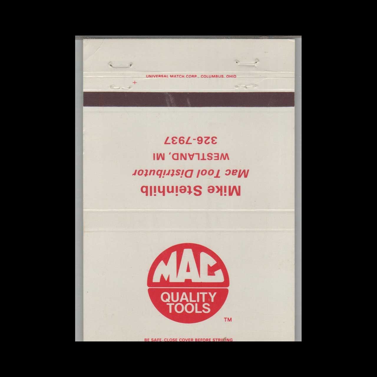 MAC Quality Tools Mike Steinhilb Westland MI Vintage Matchbook Advertising Cover