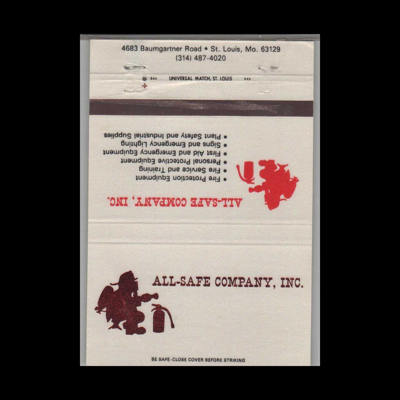 All-Safe Company St Louis MO Vintage Matchbook Advertising Cover