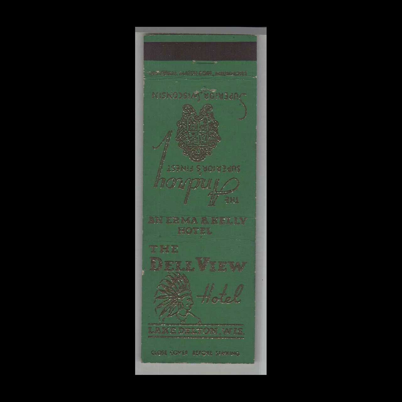 Vintage Hotel The Dellview Hotel Lake Delton, WI Vintage Matchbook Advertising Cover