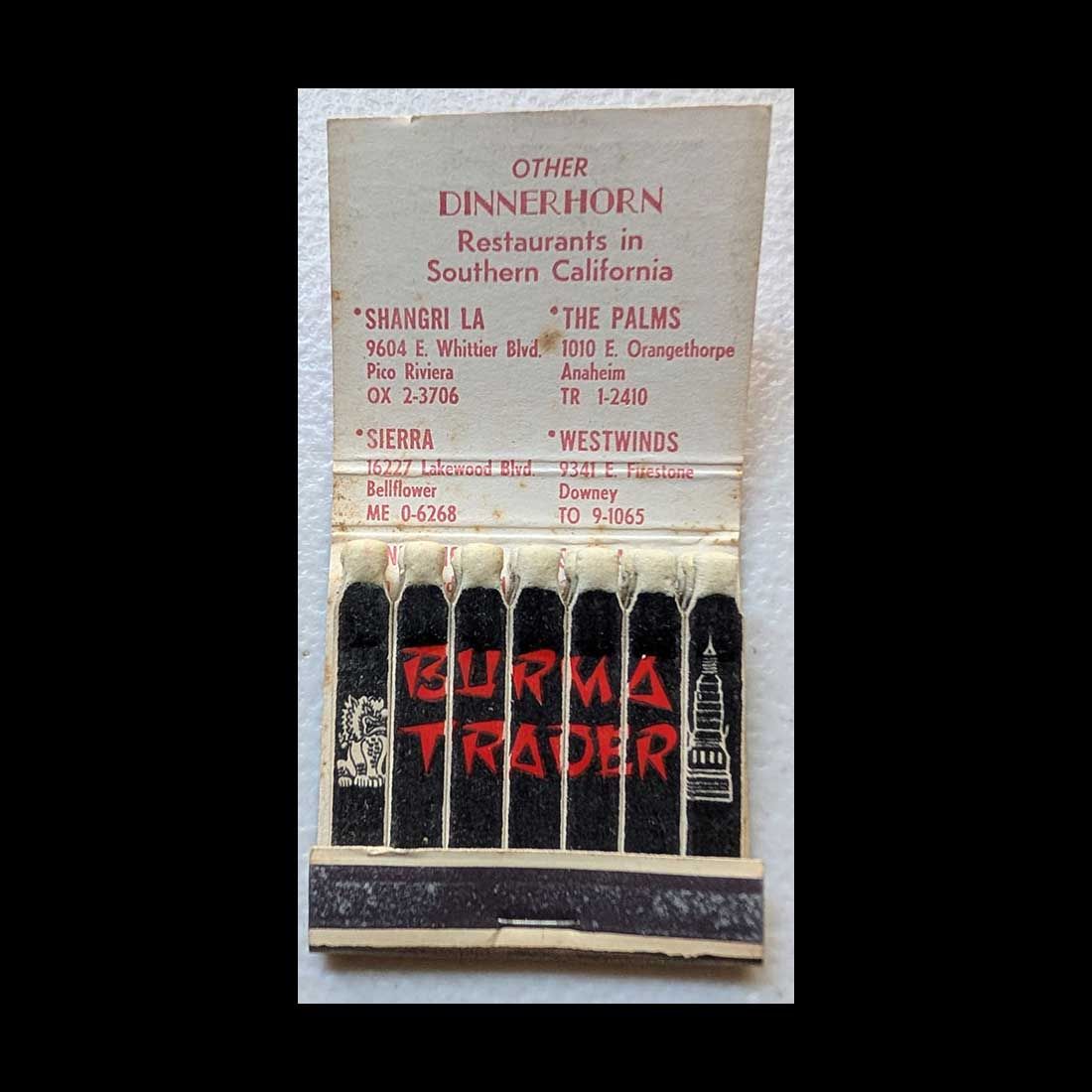 Feature Matchbook Full Book Burma Trader Restaurant West Covina, CA Vintage Matchbook Advertising Cover