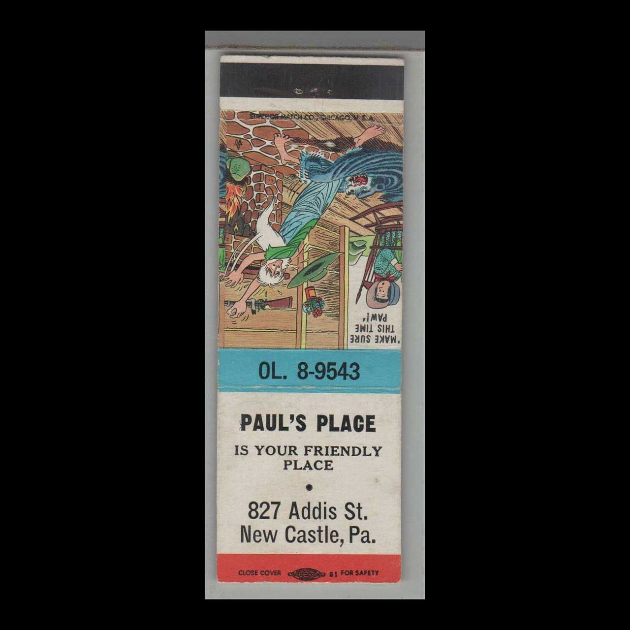 Paul&#39;s Place New Castle, PA Vintage Matchbook Advertising Cover