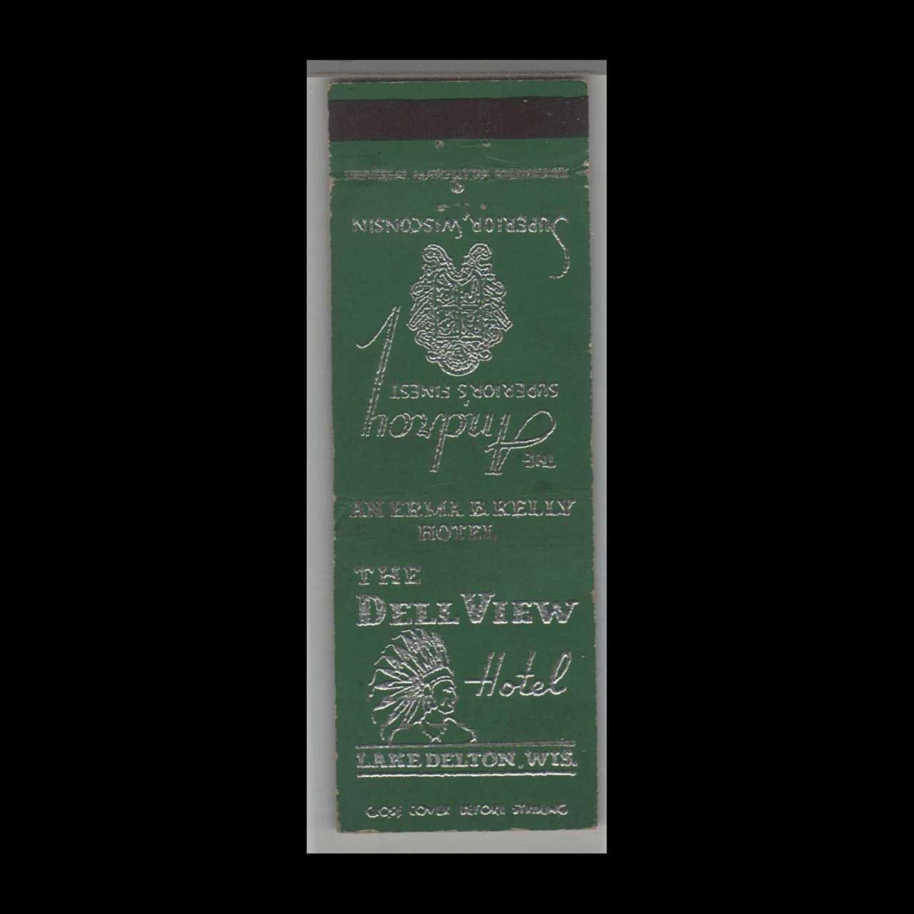 Vintage Hotel The Dellview Hotel Lake Delton, WI Vintage Matchbook Advertising Cover