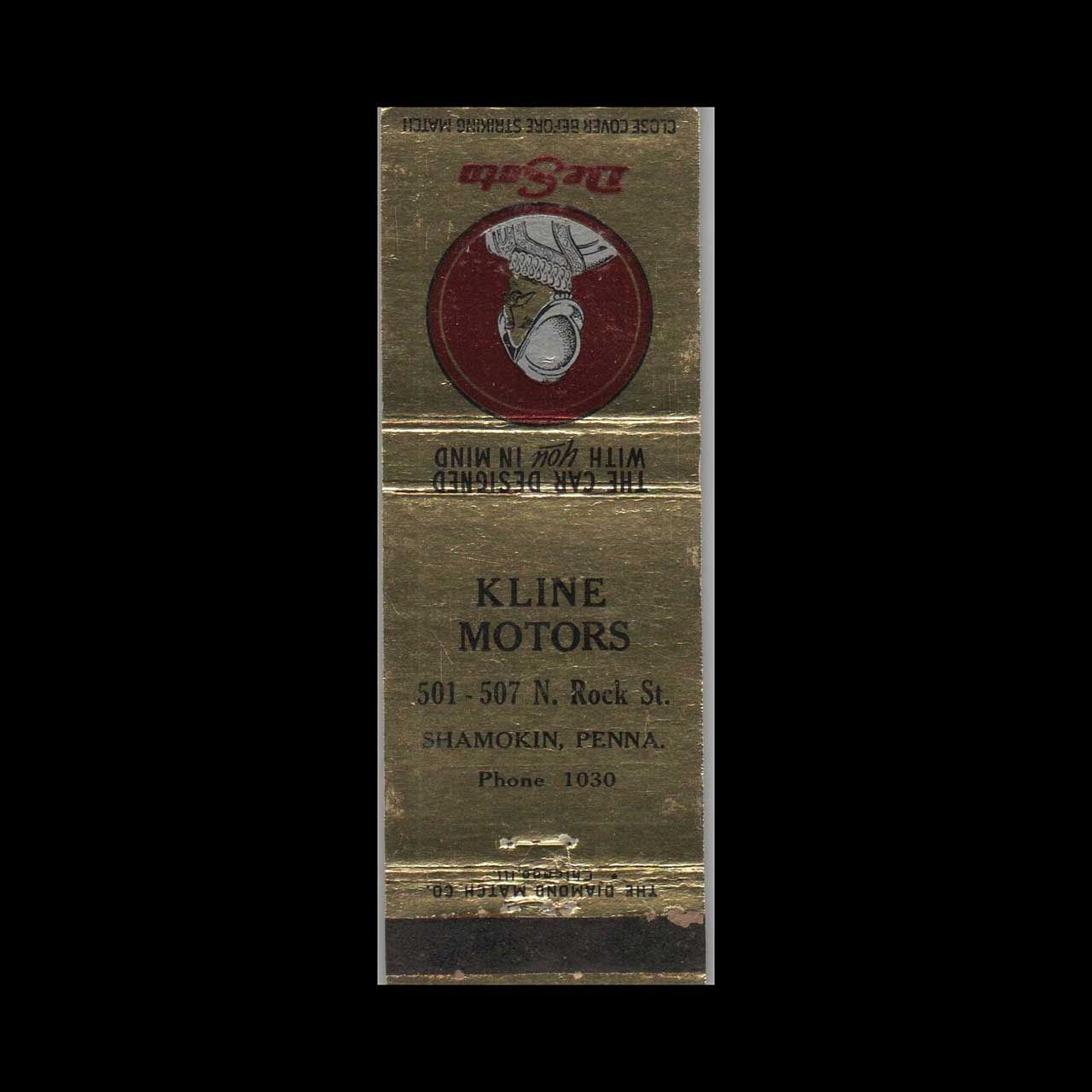 DeSoto Auto Dealer Kline Motors Shamokin, PA Vintage Matchbook Advertising Cover