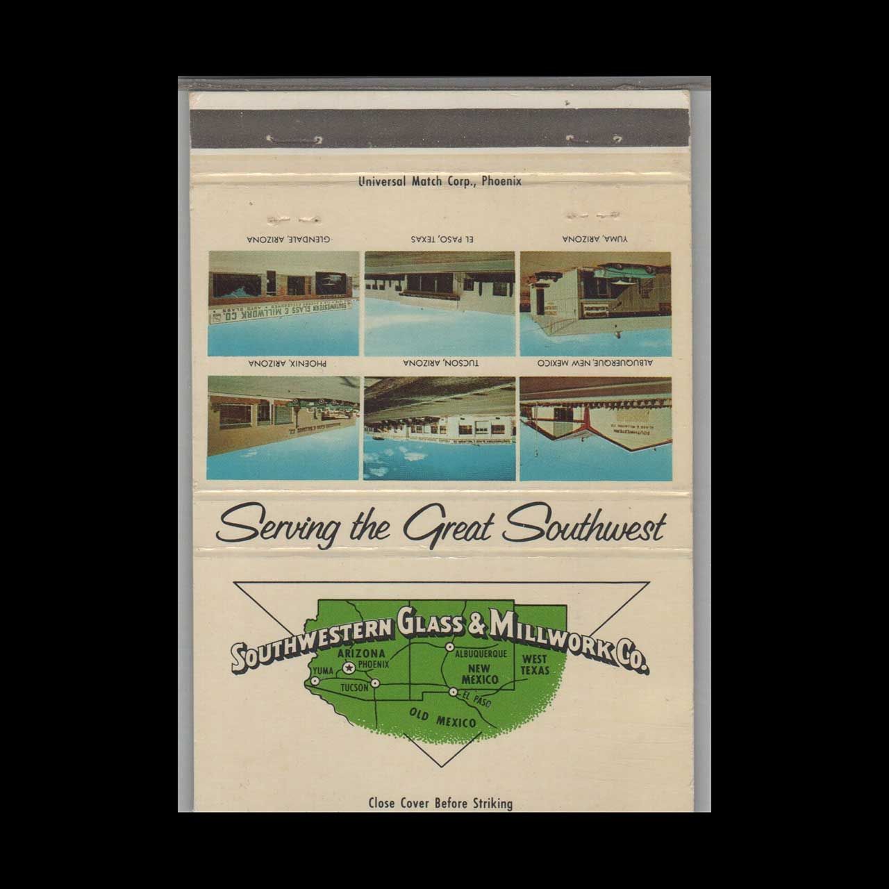 Southwestern Glass &amp; Millwork Co Phoenix AZ Vintage Matchbook Advertising Cover