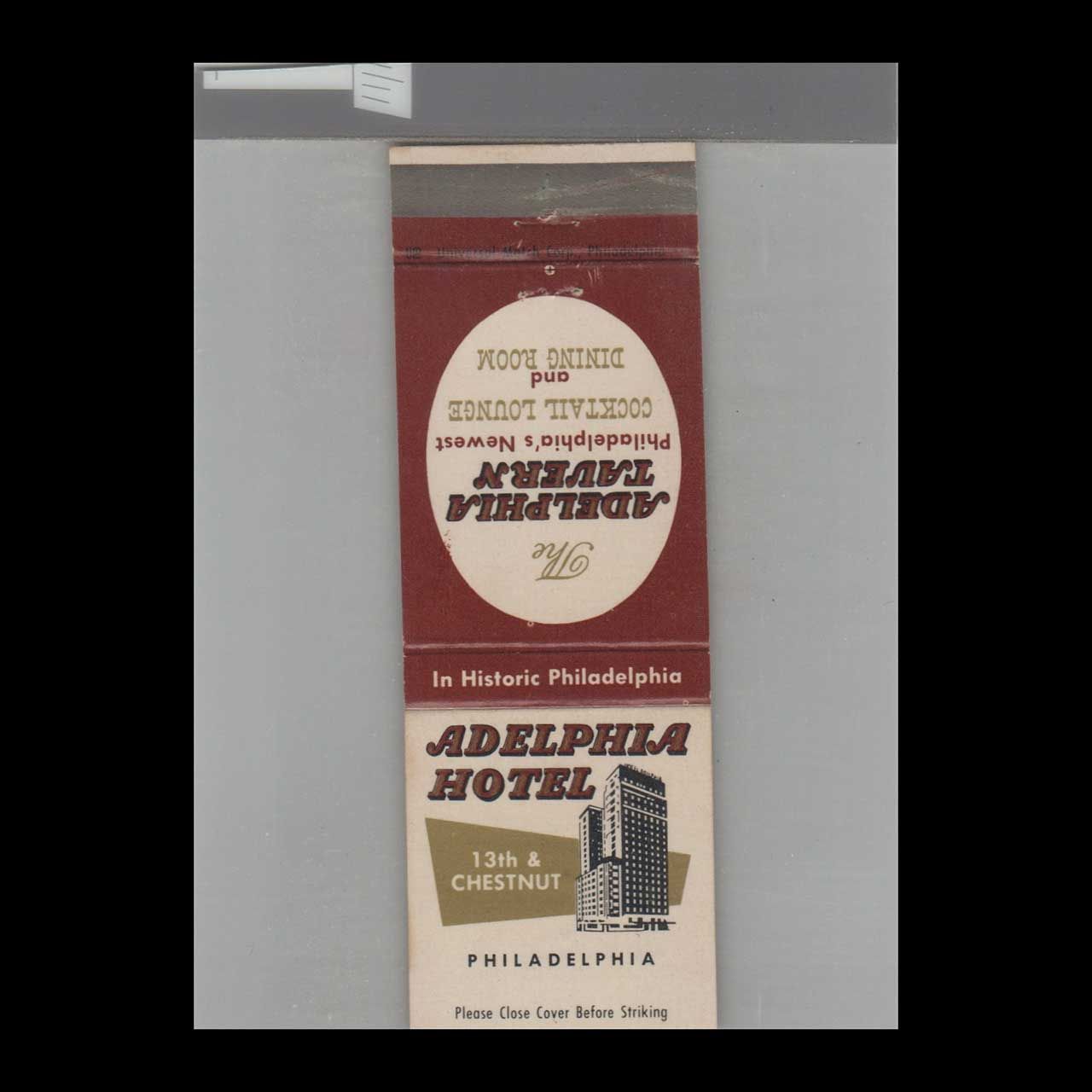 Adelphia Hotel Philadelphia, PA Vintage Matchbook Advertising Cover