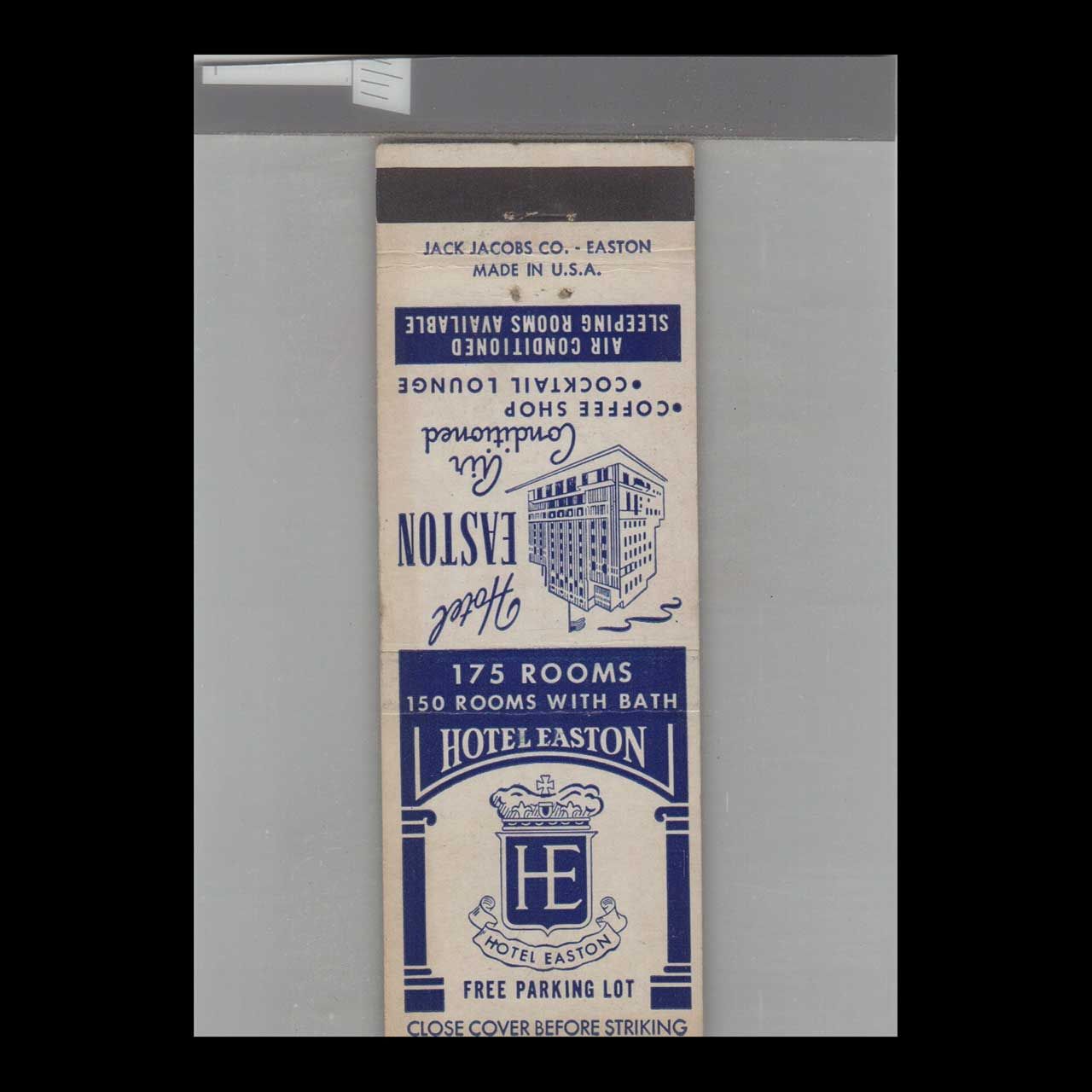 Hotel Easton 150 Rooms With Bath Easton, PA Vintage Matchbook Advertising Cover