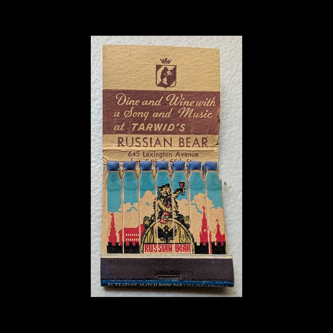 Feature Matchbook Full Book Russian Bear Restaurant New York, NY Vintage Matchbook Advertising Cover