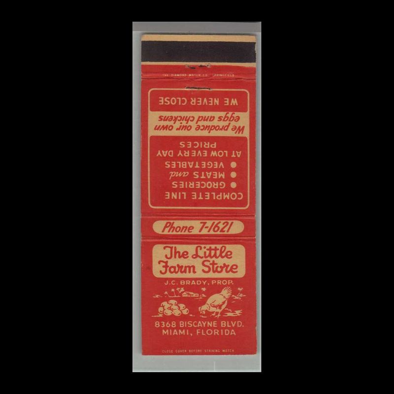 Chicken The Little Farm Store Miami, FL Vintage Matchbook Advertising Cover
