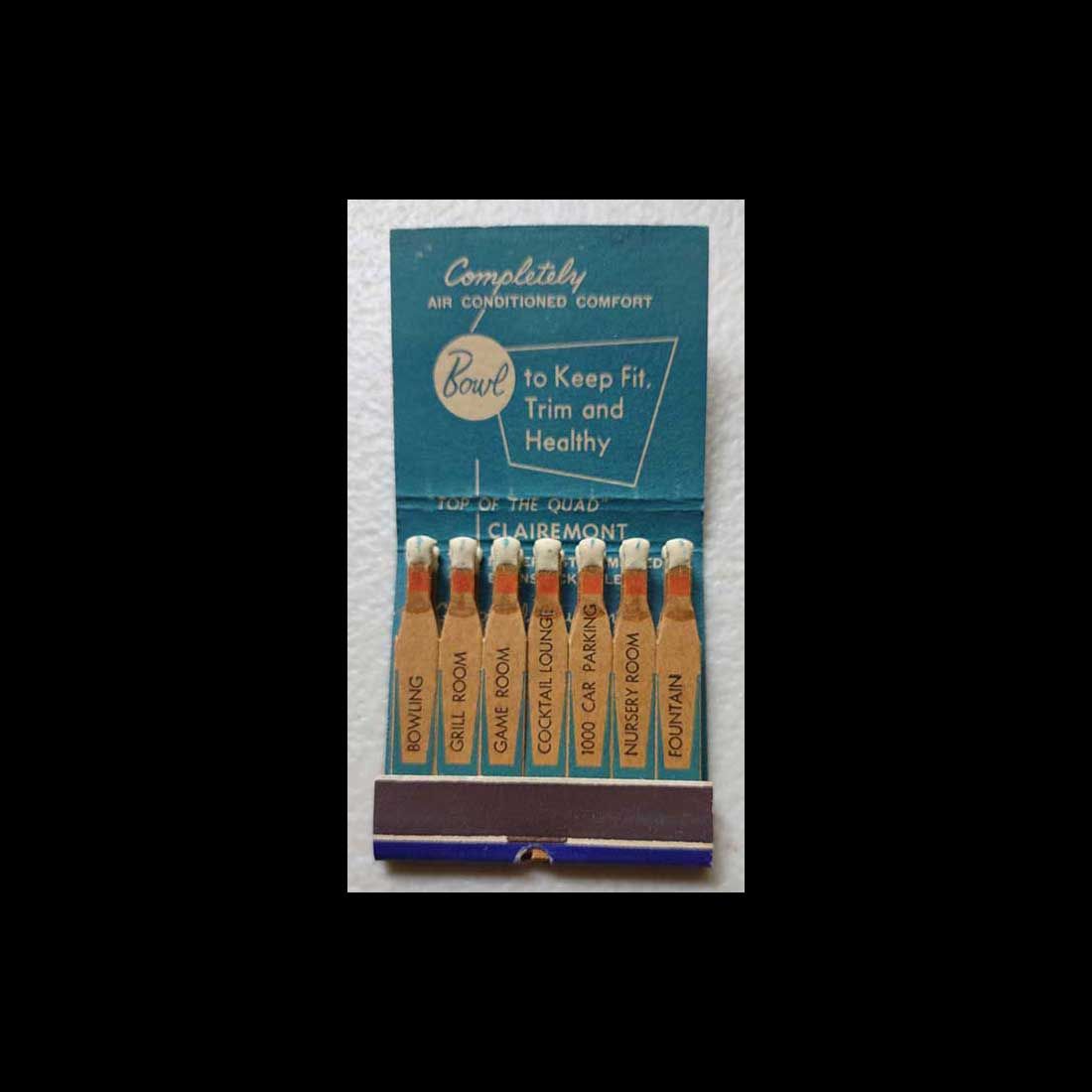 Vintage Feature Matchbook Clairemont Bowl Top Of The Quad Clairemont, CA Vintage Matchbook Advertising Cover