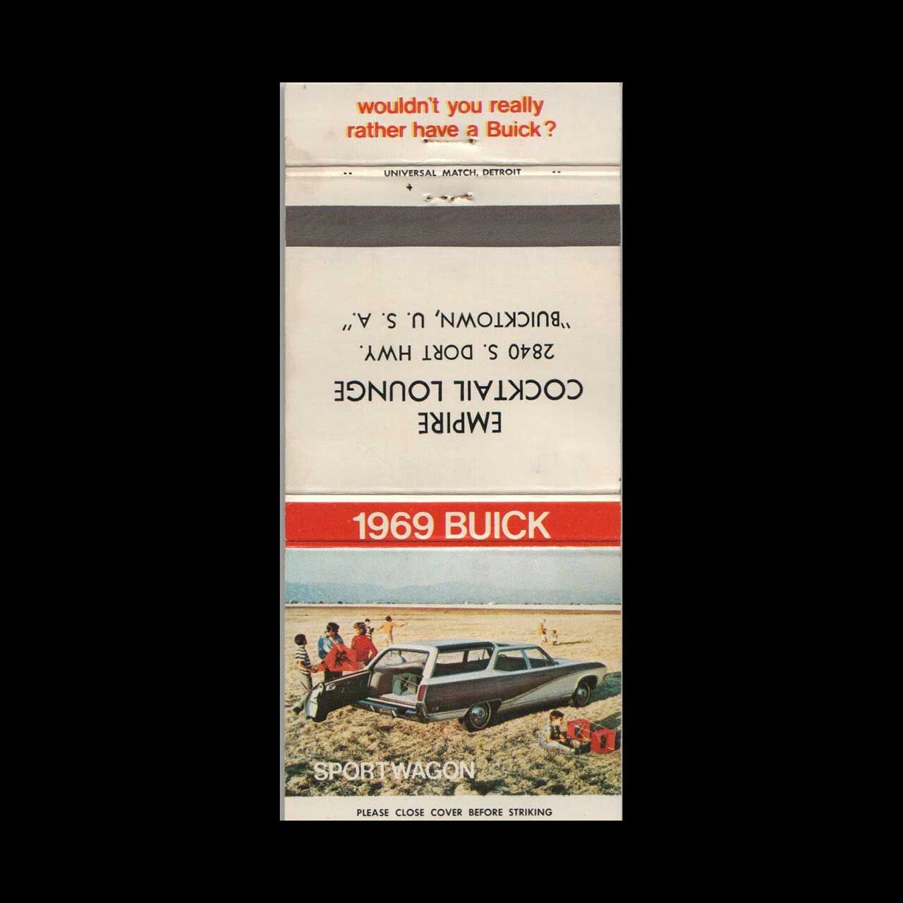 1969 Buick Dealer Empire Cocktail Lounge Buicktown, USA Vintage Matchbook Advertising Cover