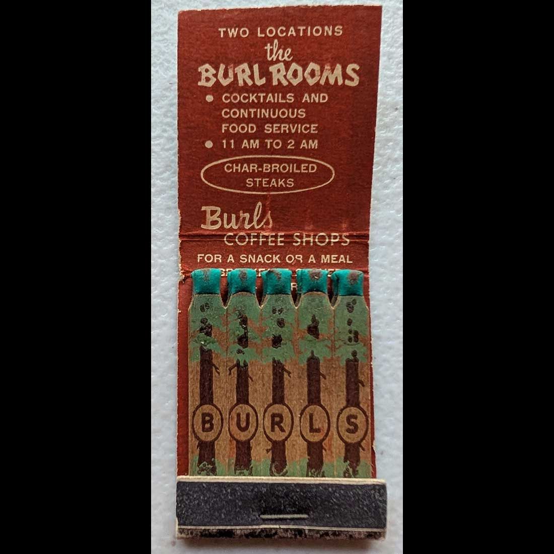 Feature Matchbook Full Book Burl&#39;s Coffee Shop Hollywood, CA Vintage Matchbook Advertising Cover