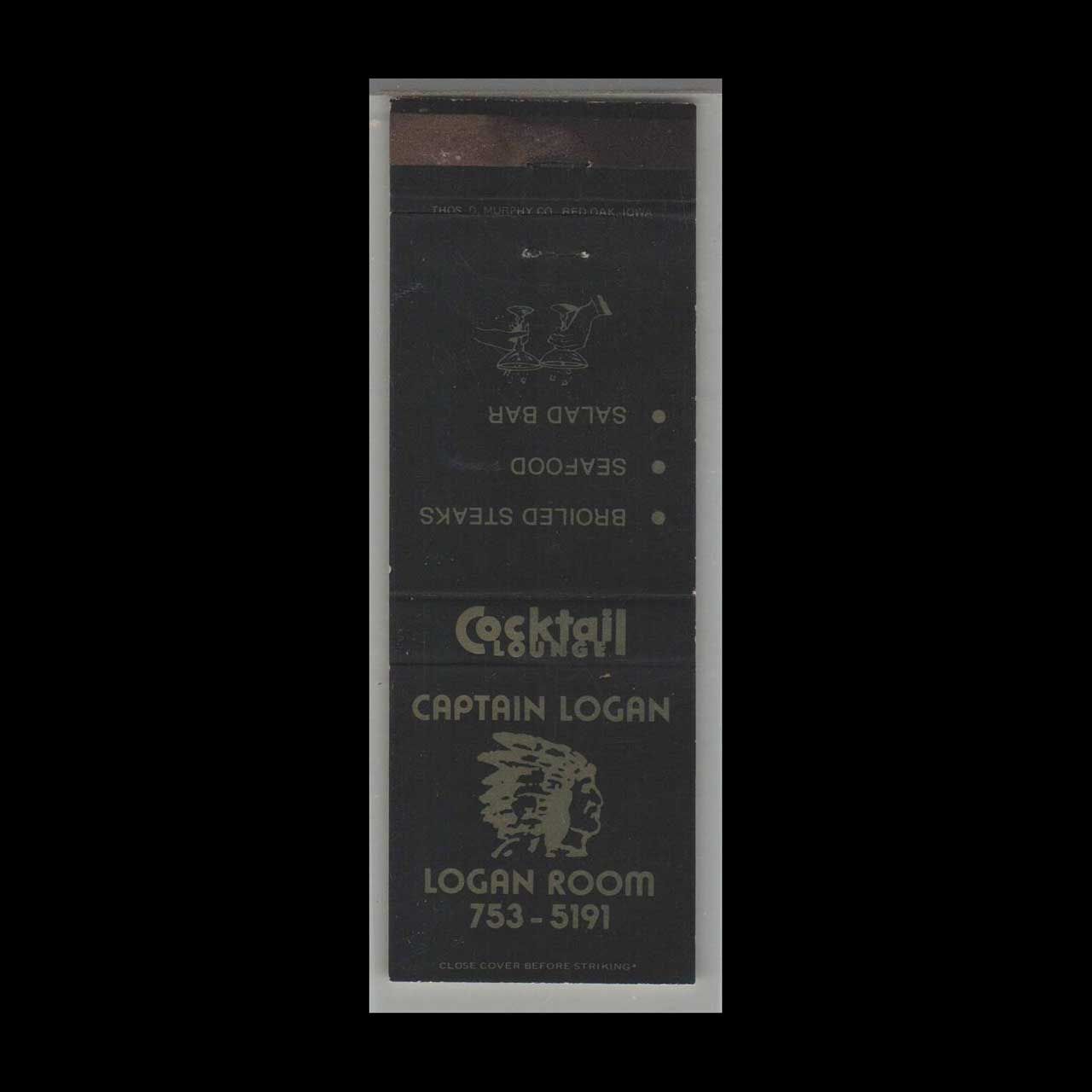 Vintage Hotel Captain Logan Hotel Logansport, IN Vintage Matchbook Advertising Cover