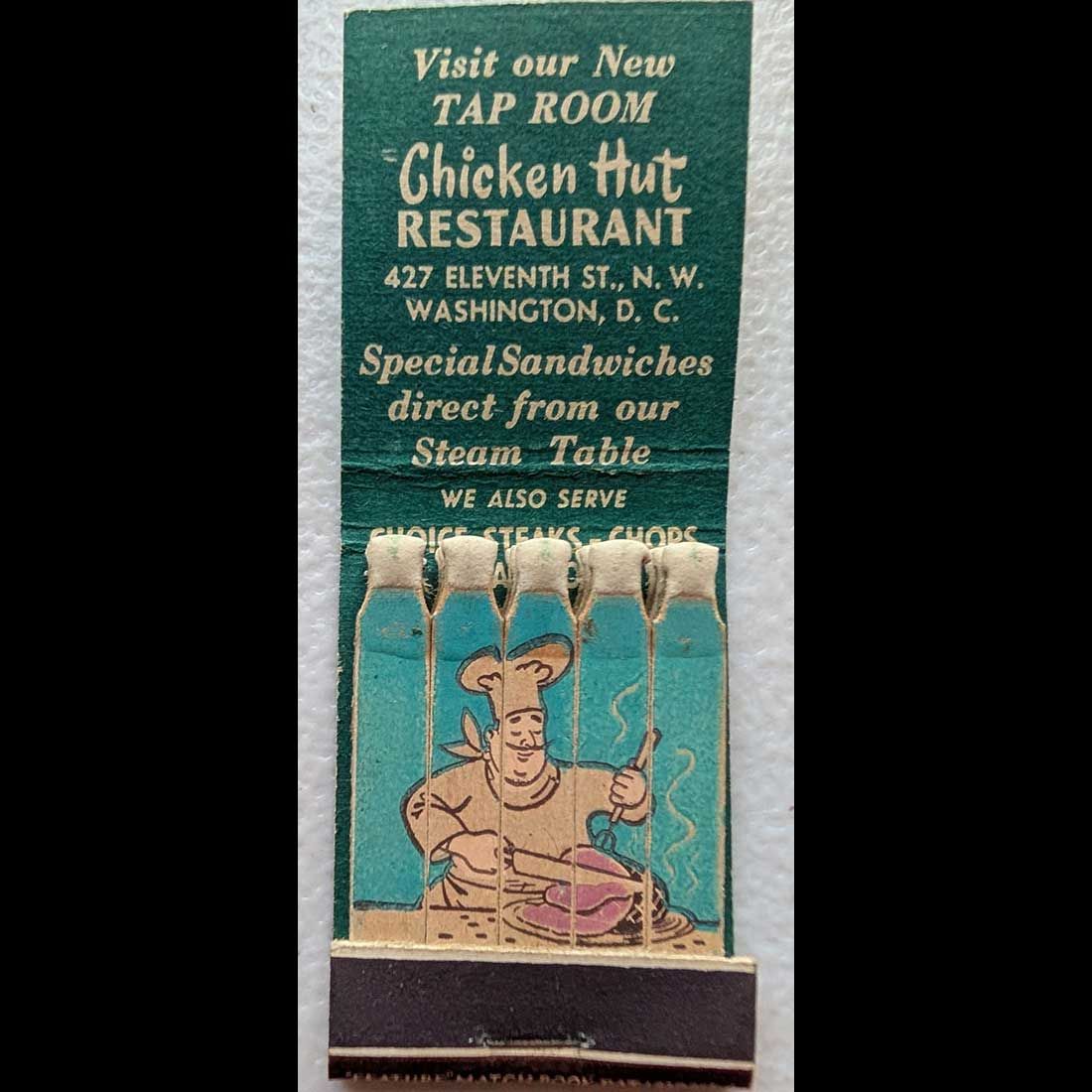Feature Matchbook Full Book Chicken Hut Restaurant Washington DC Vintage Matchbook Advertising Cover