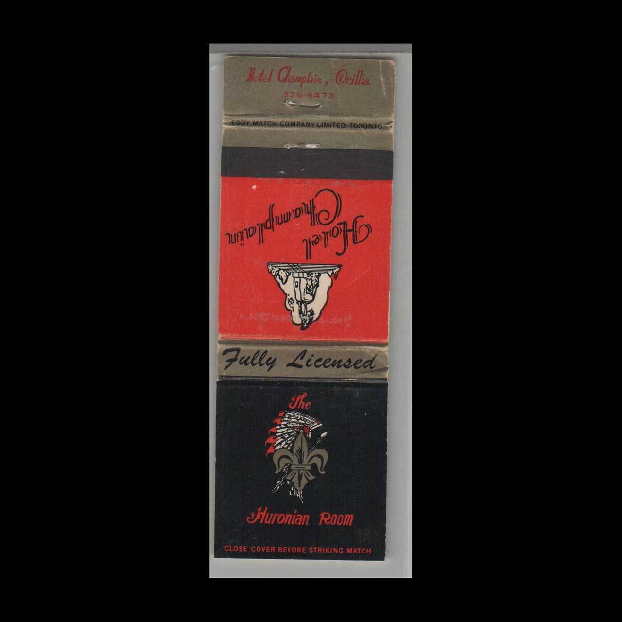 Vintage Hotel Hotel Champlain Orillia, Ontario Canada Vintage Matchbook Advertising Cover