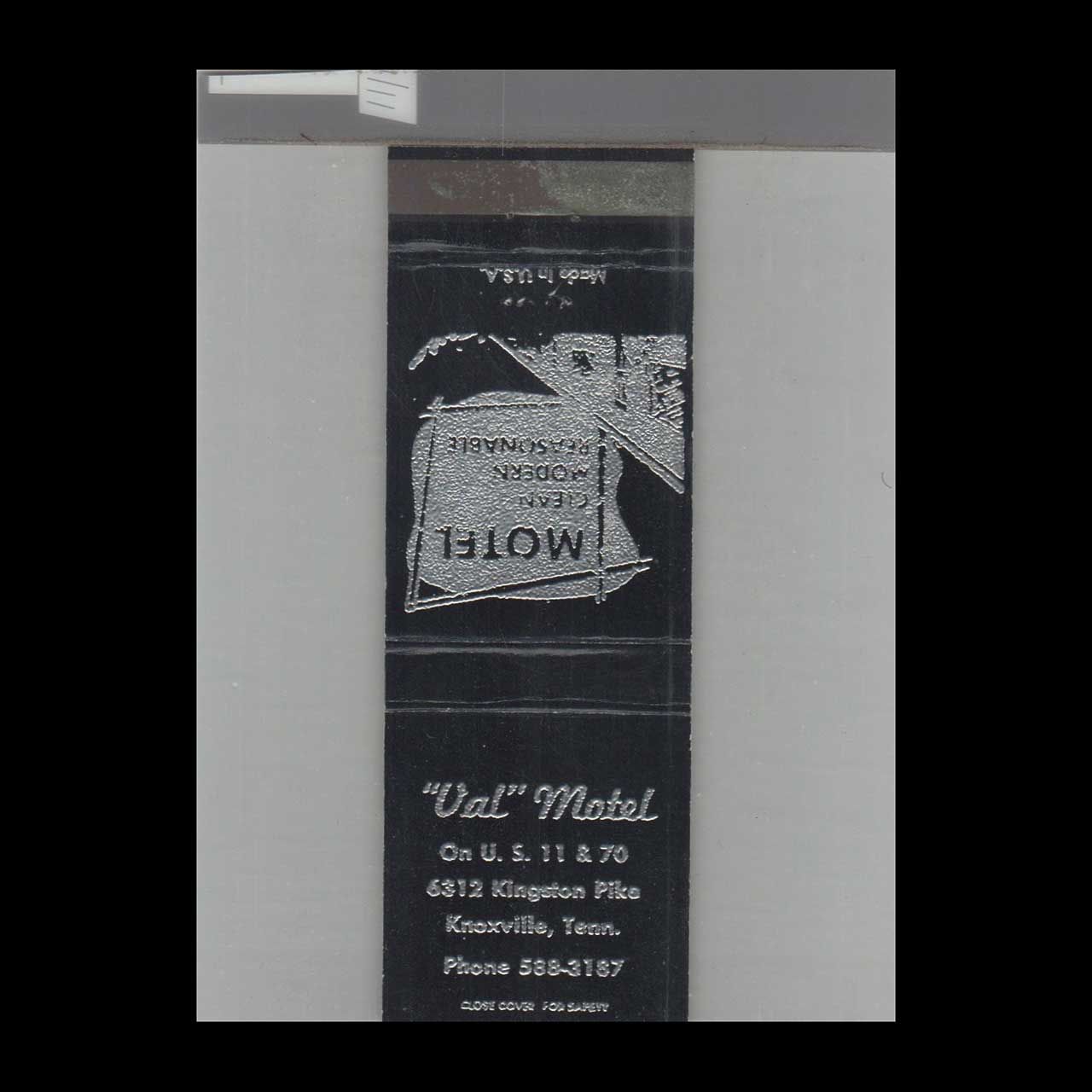 Val Motel Knoxville, PA Vintage Matchbook Advertising Cover