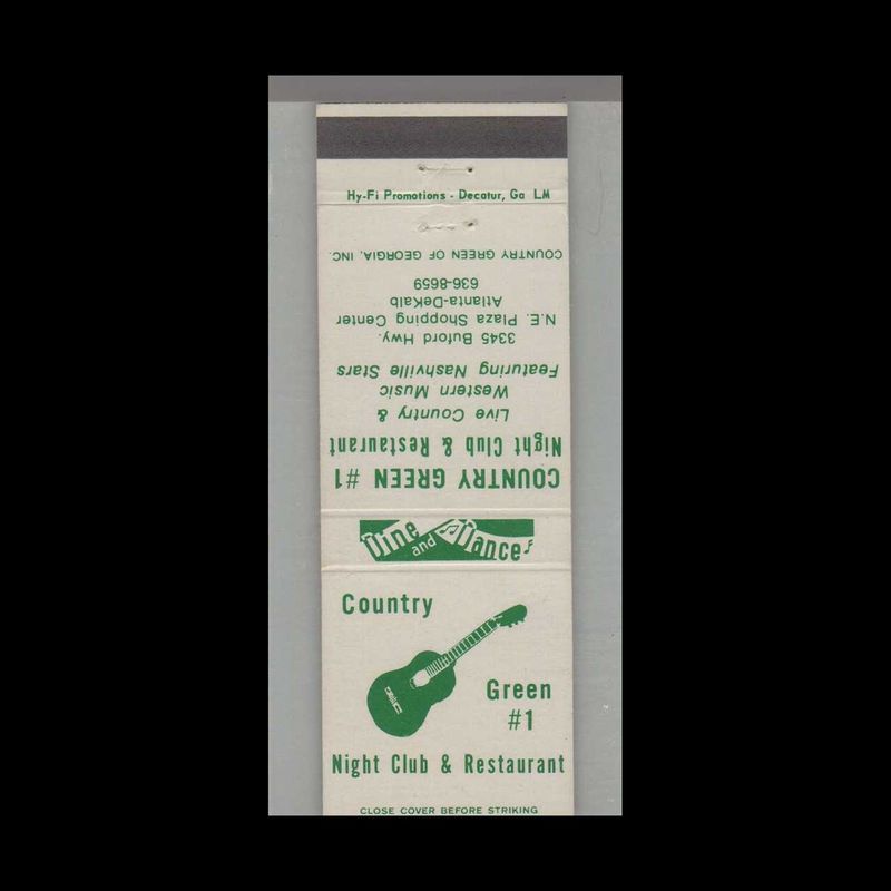 Music Related -  Country Green #1 Night Club &amp; Restaurant Atla Vintage Matchbook Advertising Cover
