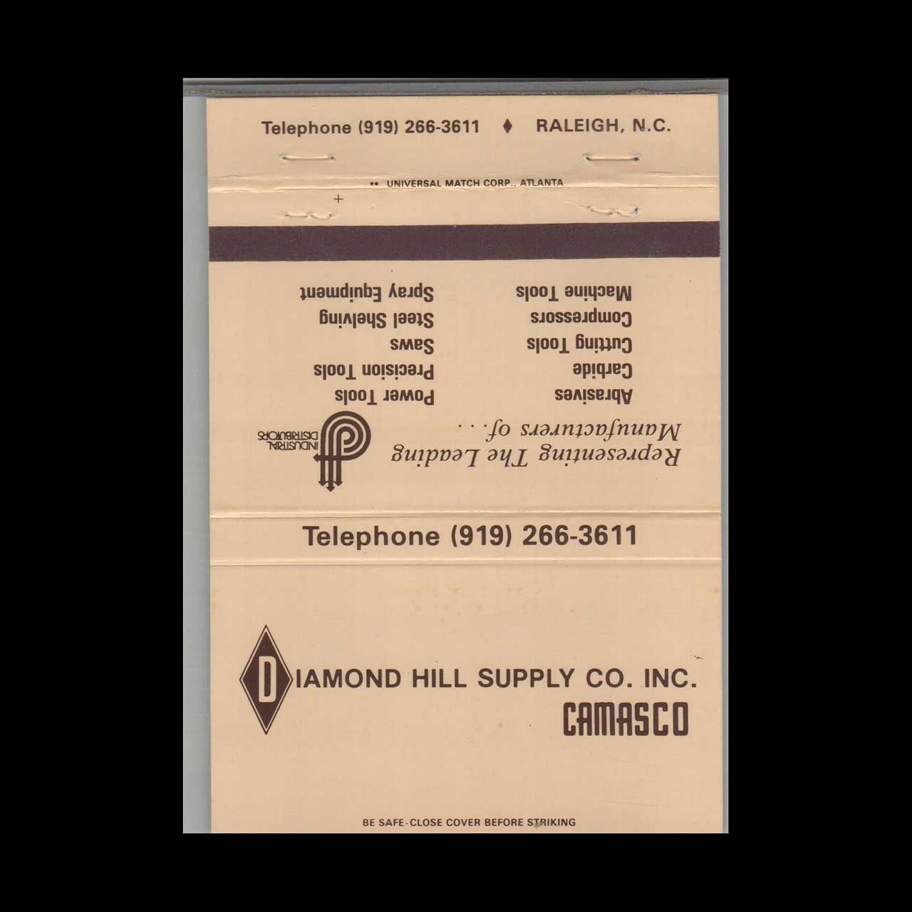 Diamond Hill Supply Co Inc Raleigh NC Vintage Matchbook Advertising Cover