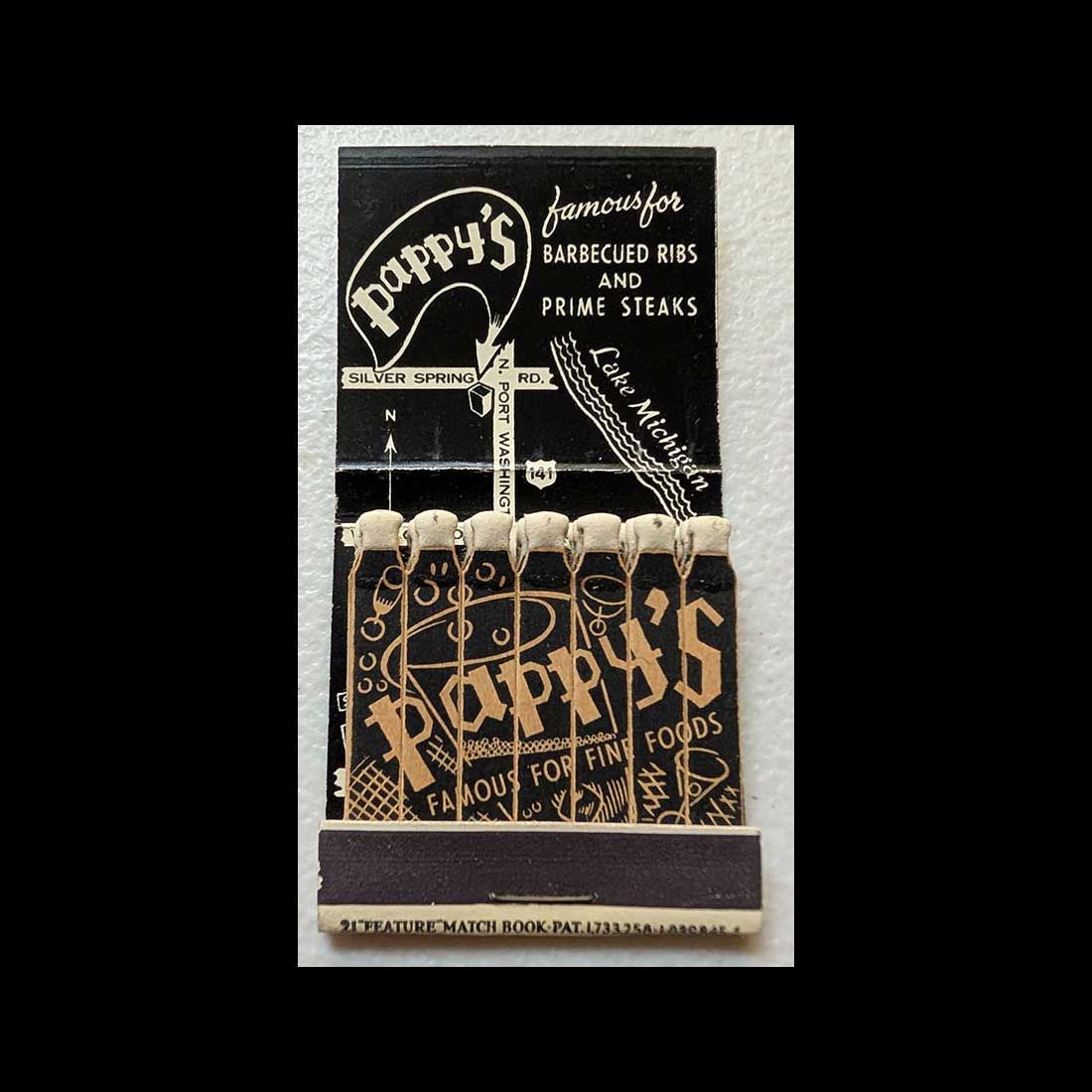 Feature Matchbook Full Book Pappy&#39;s Fine Foods Silver Spring, MD Vintage Matchbook Advertising Cover