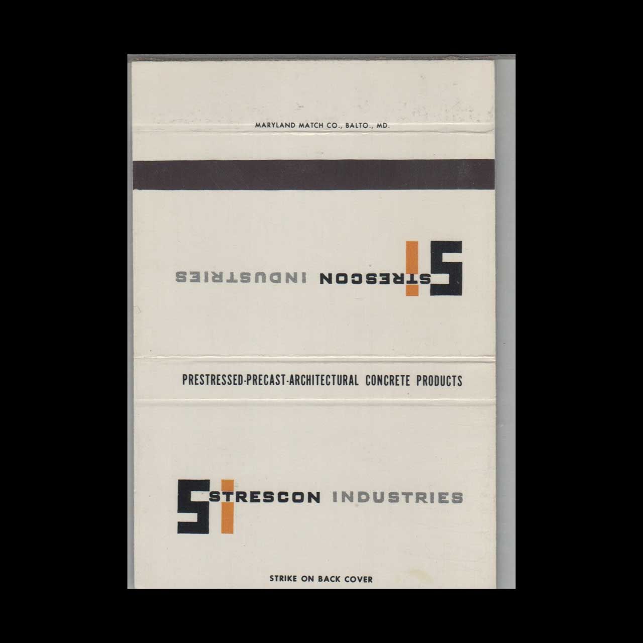 Strescon Industries Precast Concrete Products Vintage Matchbook Advertising Cover