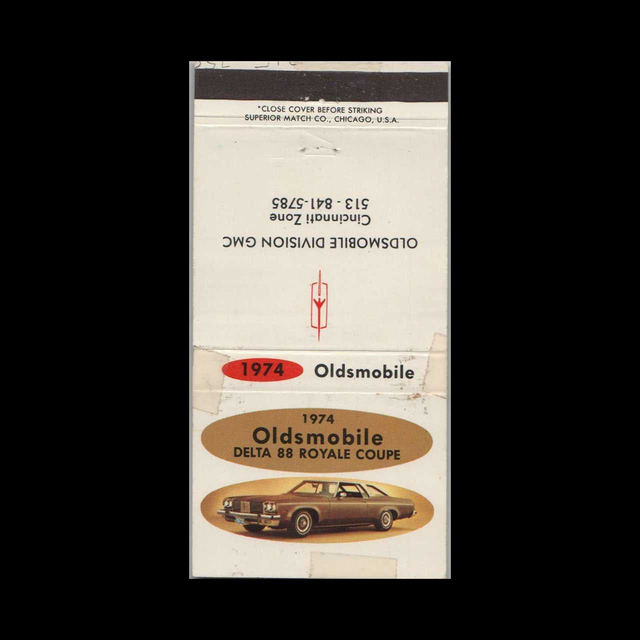 1974  Oldsmobile Delta 88 Royale Coupe Vintage Matchbook Advertising Cover