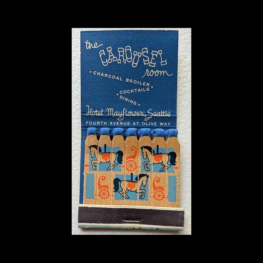 Feature Matchbook Full Book The Carousel Room Hotel Mayflower Seattle, WA Vintage Matchbook Advertising Cover