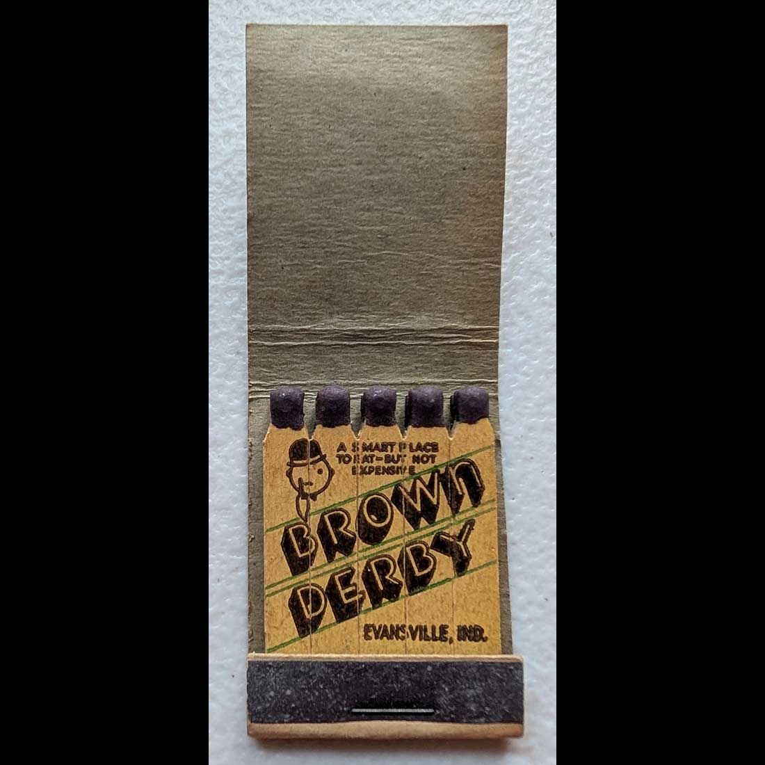 Feature Matchbook Full Book Lion Match Co. Brown Derby Evansville IN Vintage Matchbook Advertising Cover