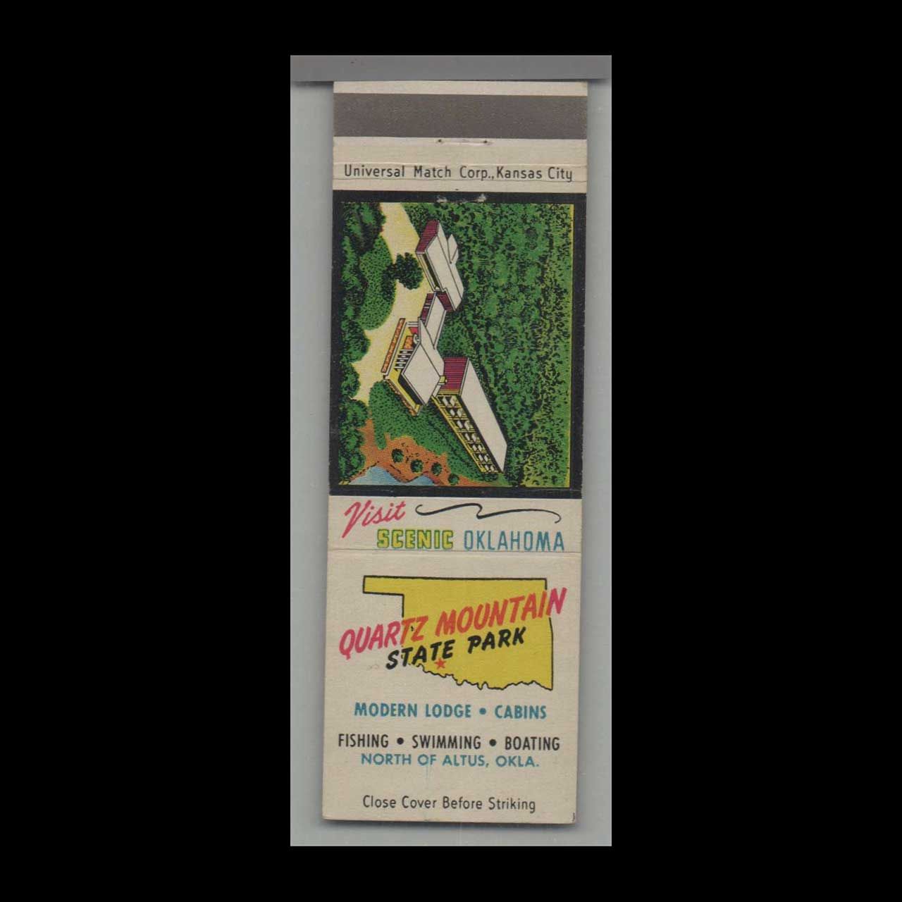 Oklahoma State Park - Quartz Mountain State Park Altus, OK Vintage Matchbook Advertising Cover