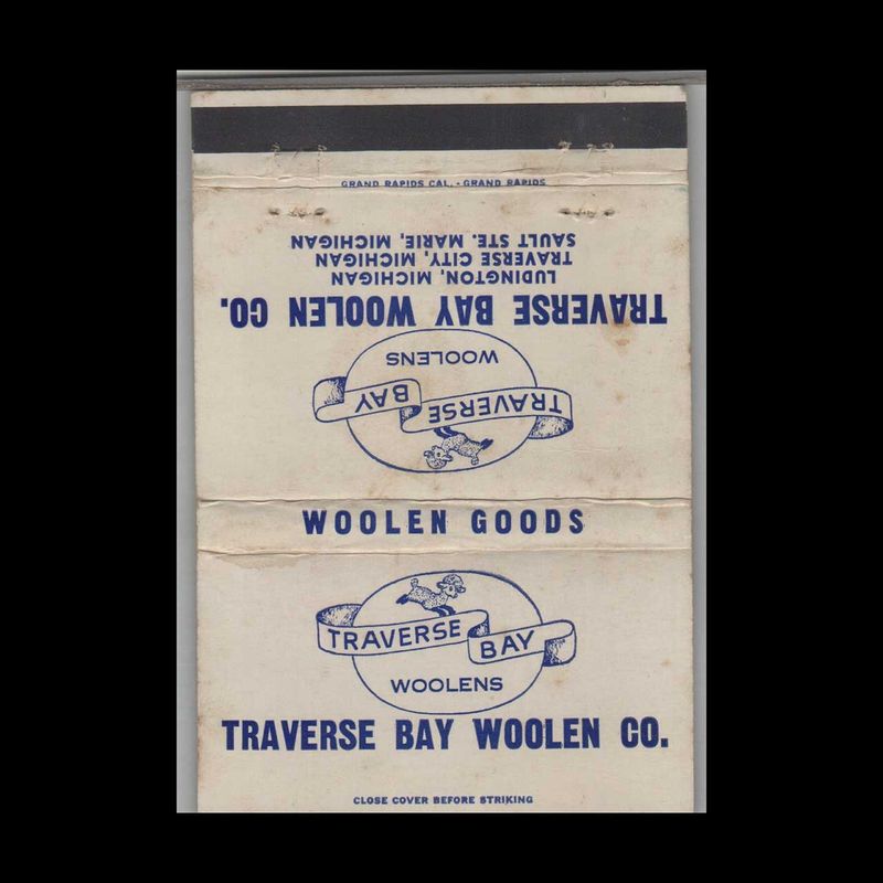 Traverse Bay Woolens TRAVERSE CITY MI #2 Vintage Matchbook Advertising Cover