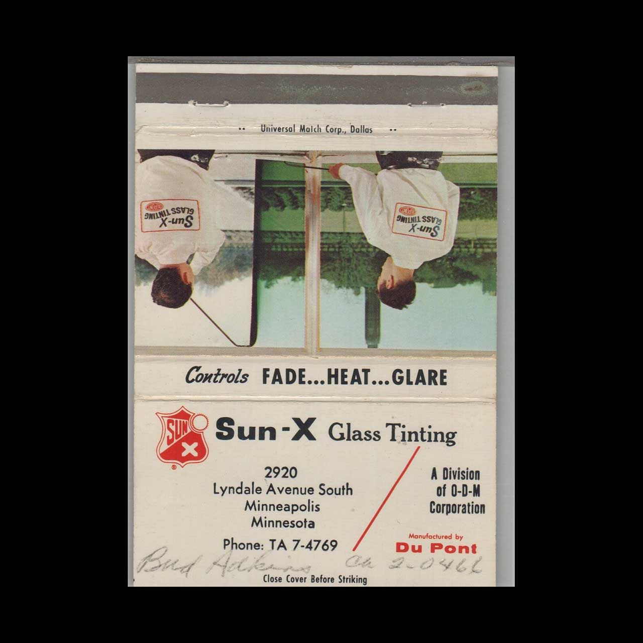 Sun-X Glass Tinting Minneapolis MN Vintage Matchbook Advertising Cover
