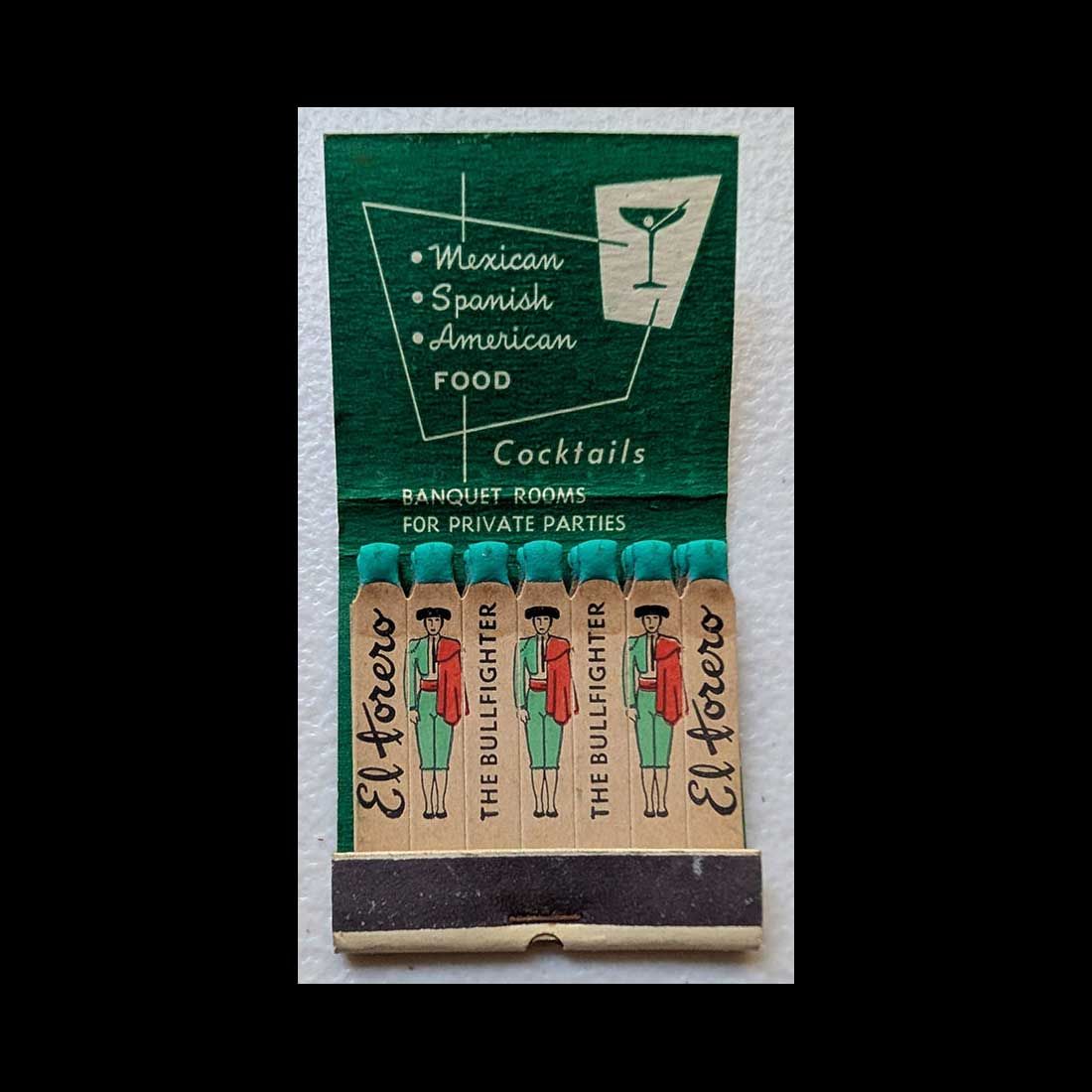 Feature Matchbook Full Book El Torero Restaurant Hollywood, CA Vintage Matchbook Advertising Cover