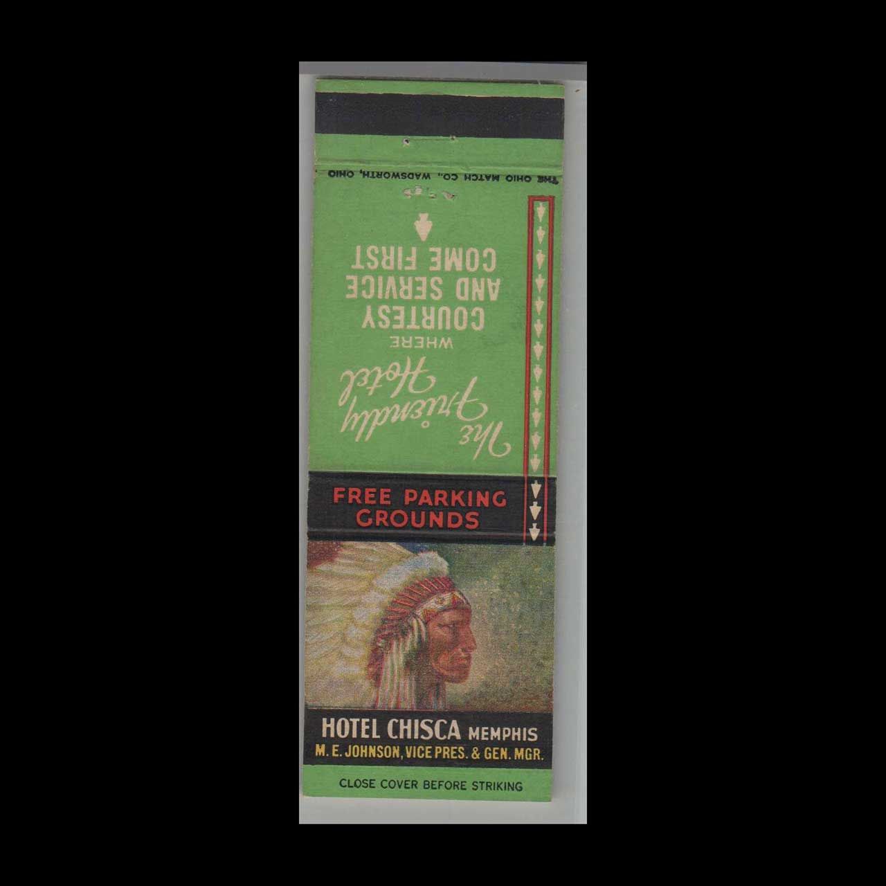 Vintage Hotel Hotel Chisca Memphis, TN Vintage Matchbook Advertising Cover