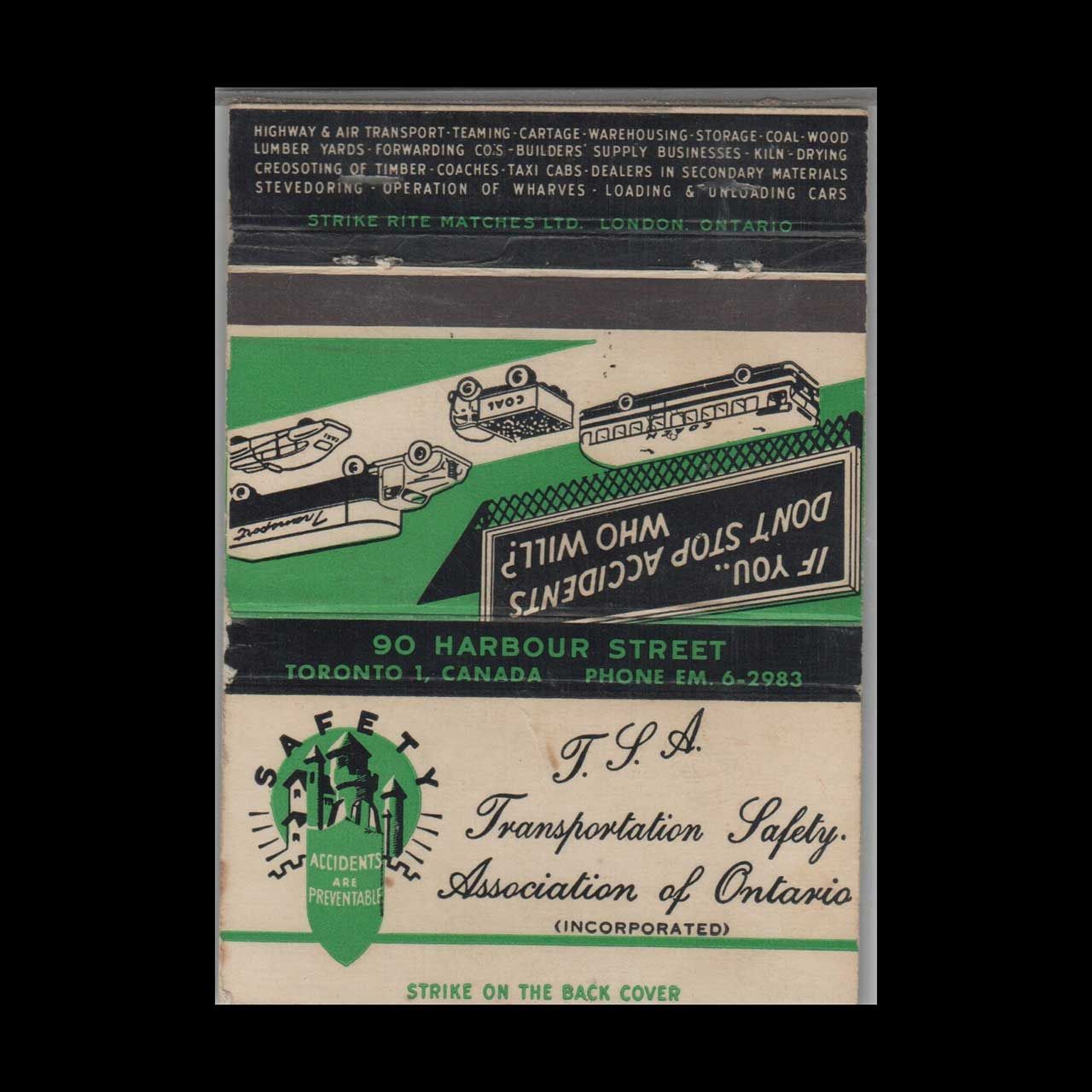 Transportation Safety Association Toronto ON Vintage Matchbook Advertising Cover