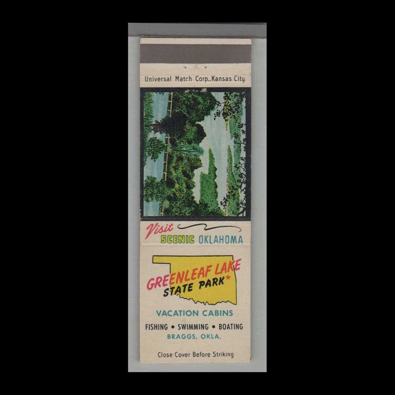 Oklahoma State Park - Greenleaf Lake State Park Braggs Vintage Matchbook Advertising Cover
