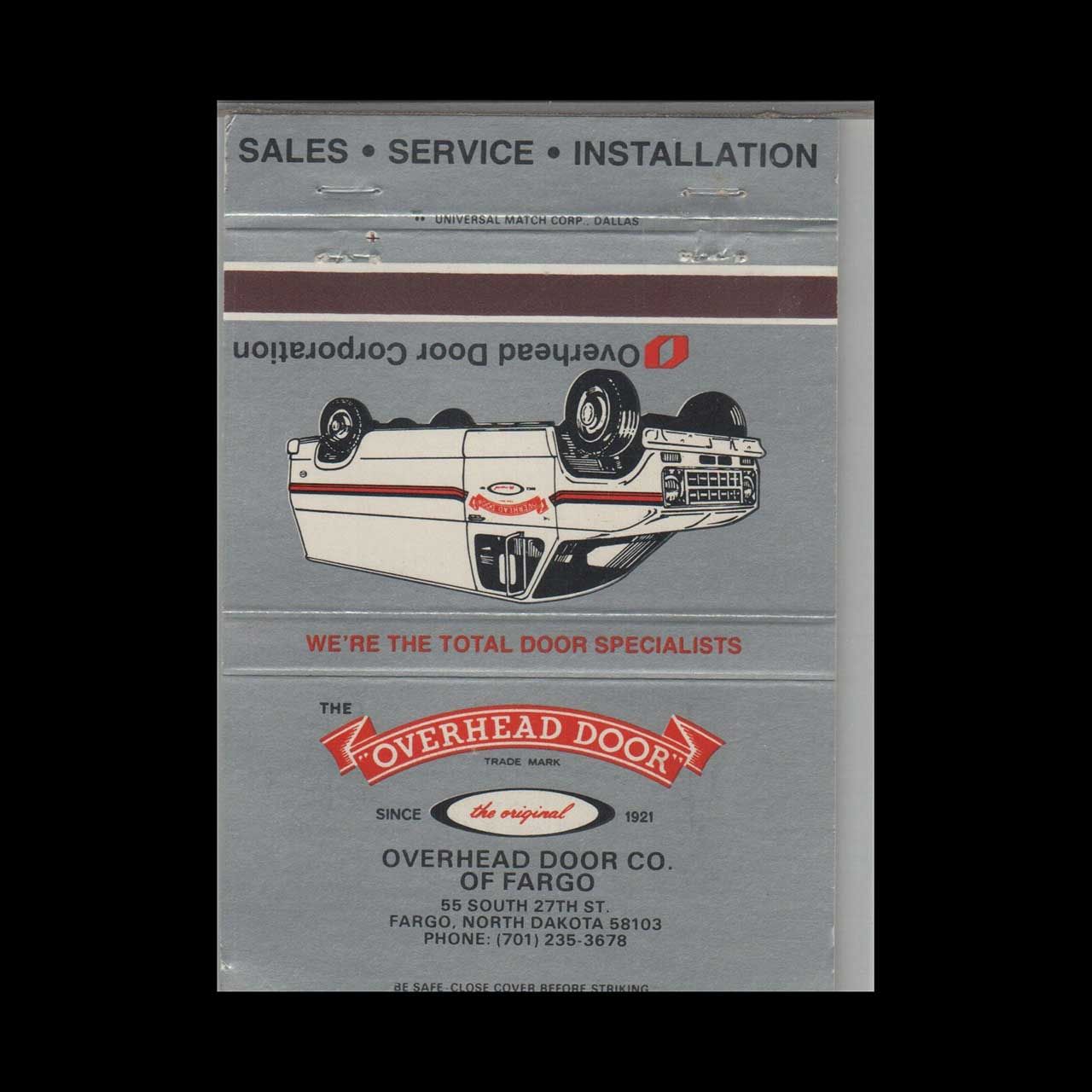 Overhead Door Co Fargo ND Vintage Matchbook Advertising Cover