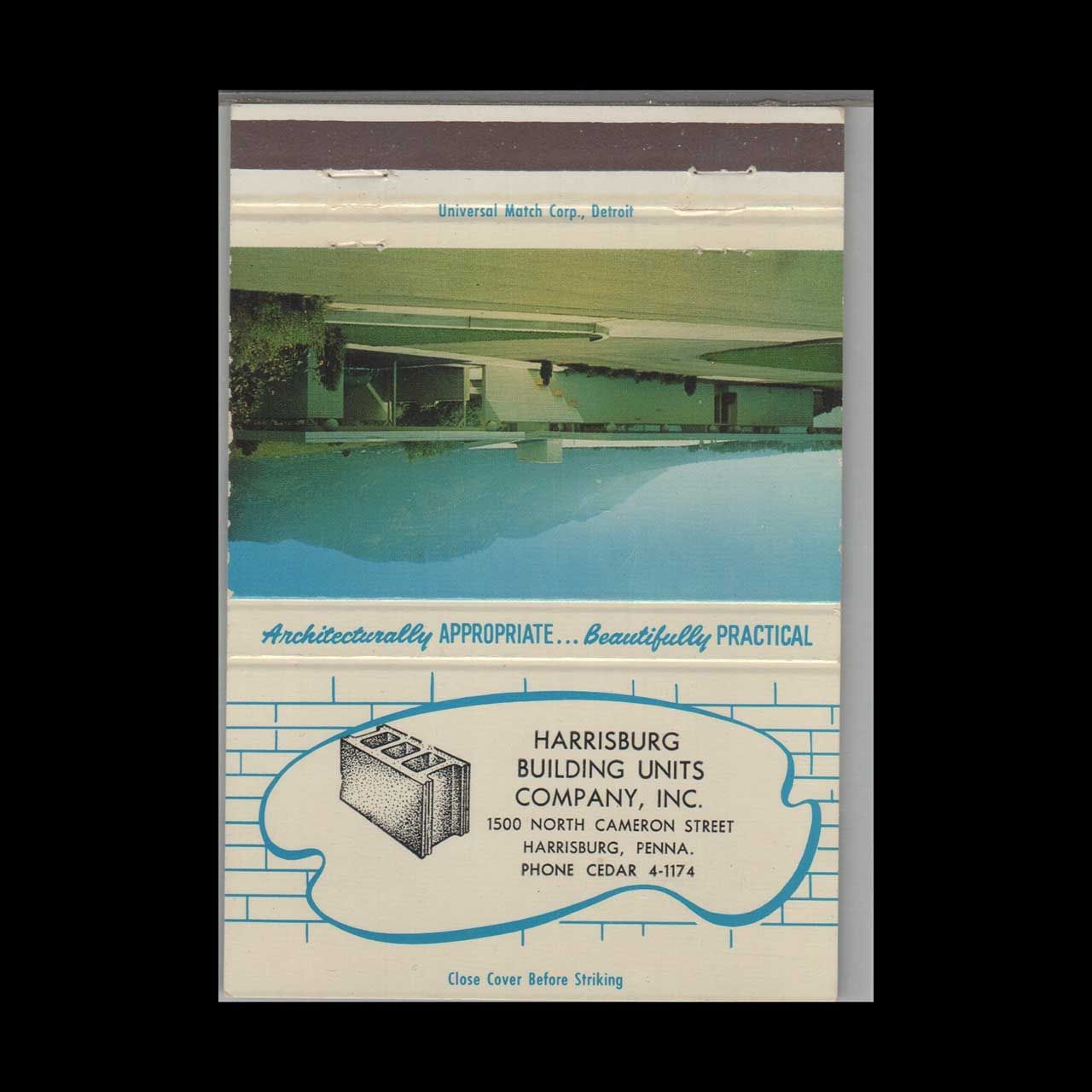 Harrisburg Building Units Company Inc Harrisburg PA Vintage Matchbook Advertising Cover