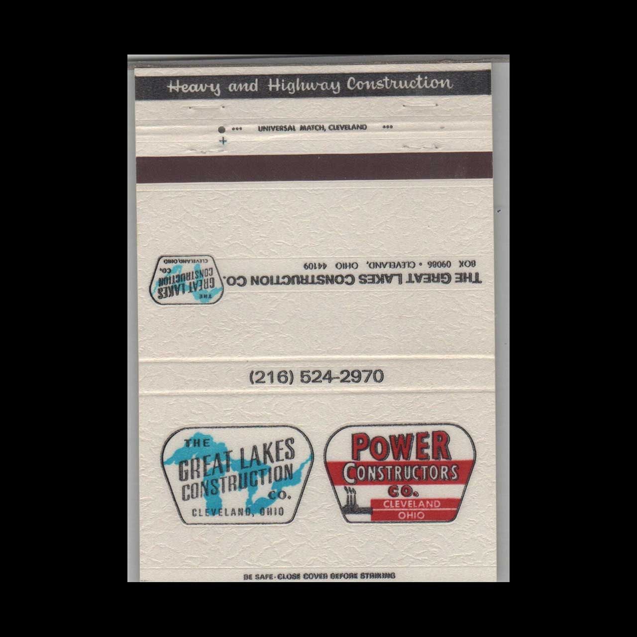 The Great Lakes Construction Cleveland OH Vintage Matchbook Advertising Cover