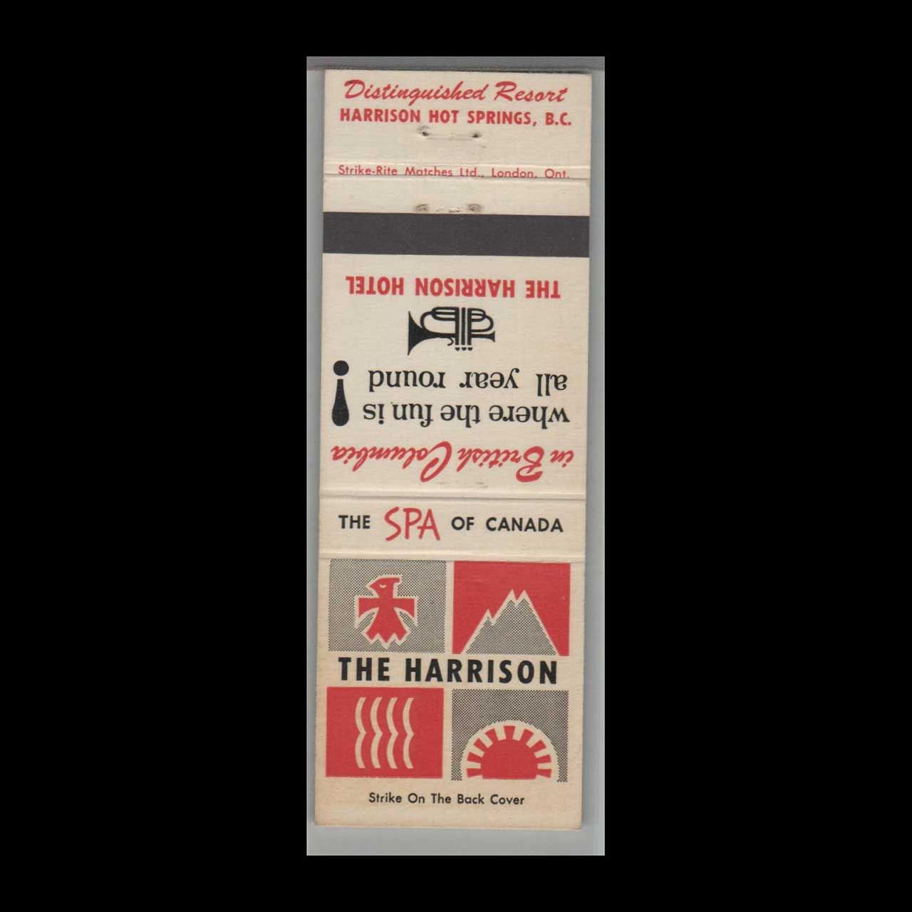 Vintage Hotel Harrison Hot Springs Hotel British Columbia Cana Vintage Matchbook Advertising Cover