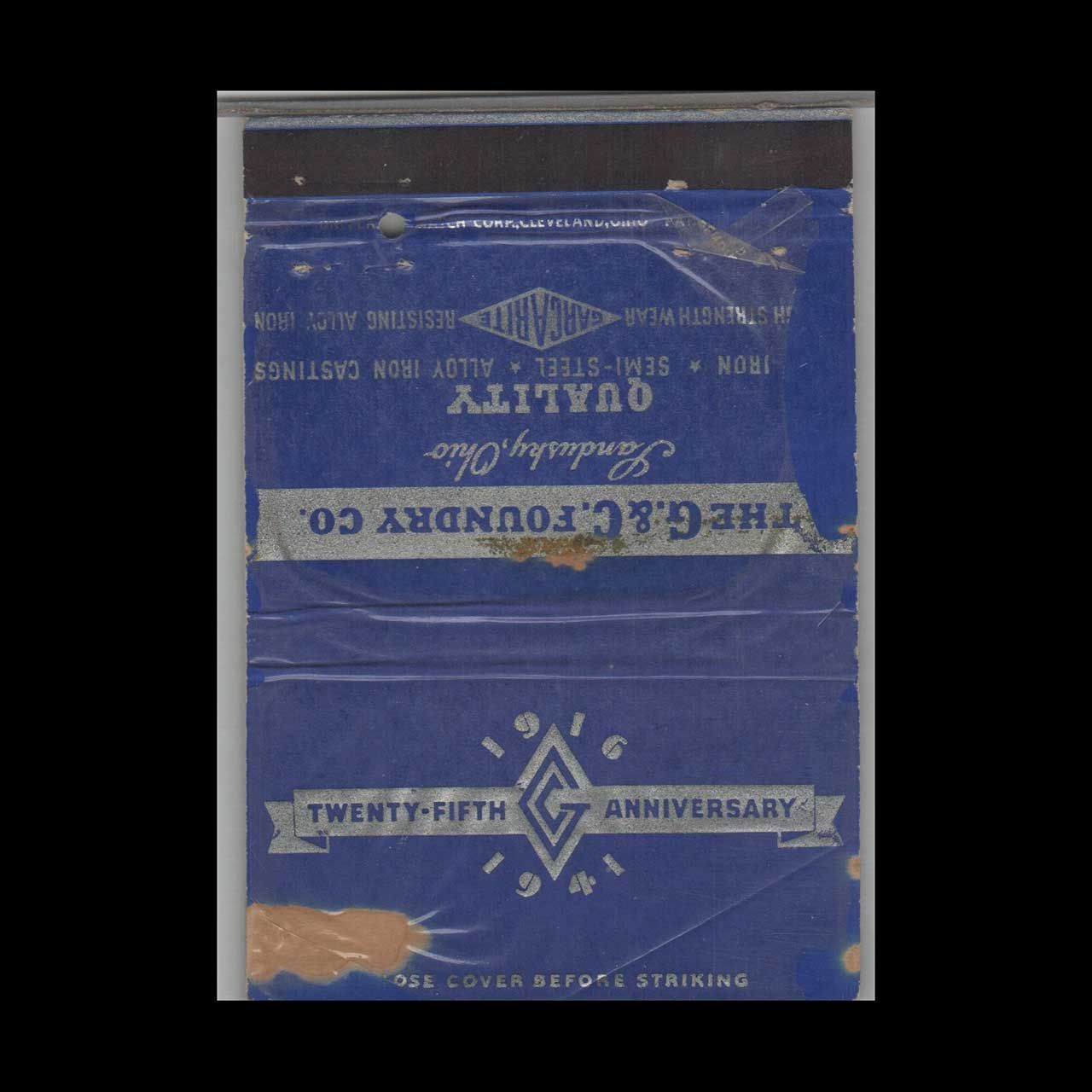 The F &amp; G Foundry Co Sandusky OH Vintage Matchbook Advertising Cover