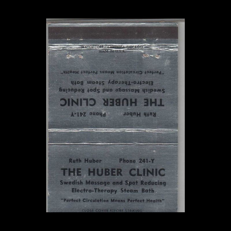 The Huber Clinic Swedish Massage Vintage Matchbook Advertising Cover