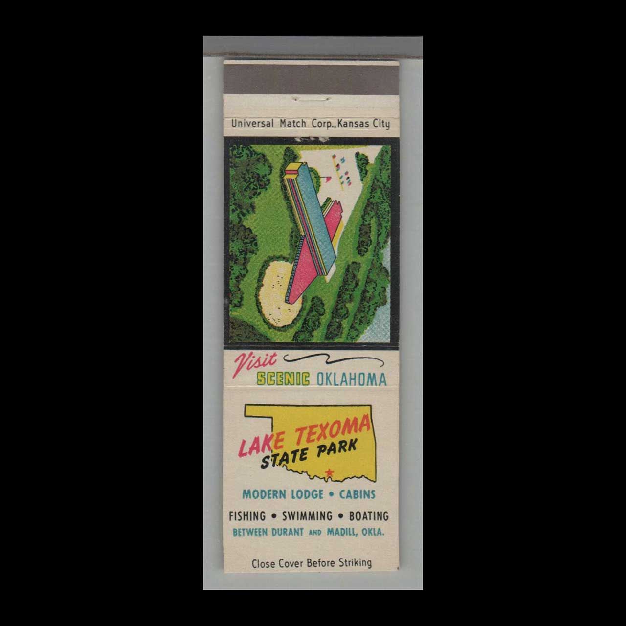Oklahoma State Park - Lake Texoma State Park Madill, OK Vintage Matchbook Advertising Cover