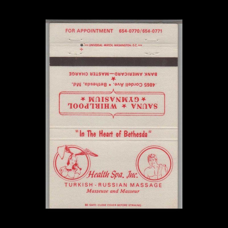 Health Spa Inc Russian Massage Bethesda MD Vintage Matchbook Advertising Cover