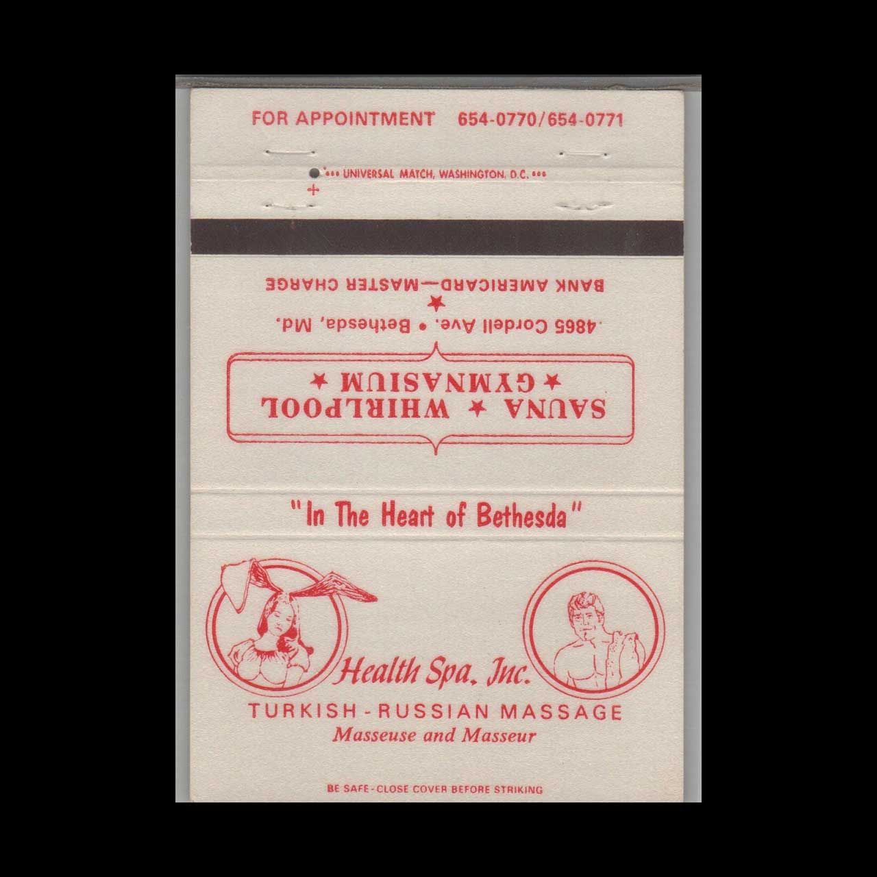 Health Spa Inc Russian Massage Bethesda MD Vintage Matchbook Advertising Cover