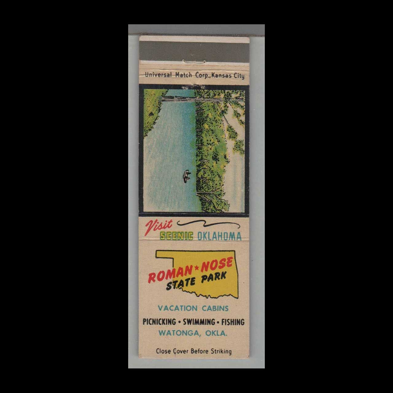 Oklahoma State Park - Roman Nose State Park Watonga, OK Vintage Matchbook Advertising Cover