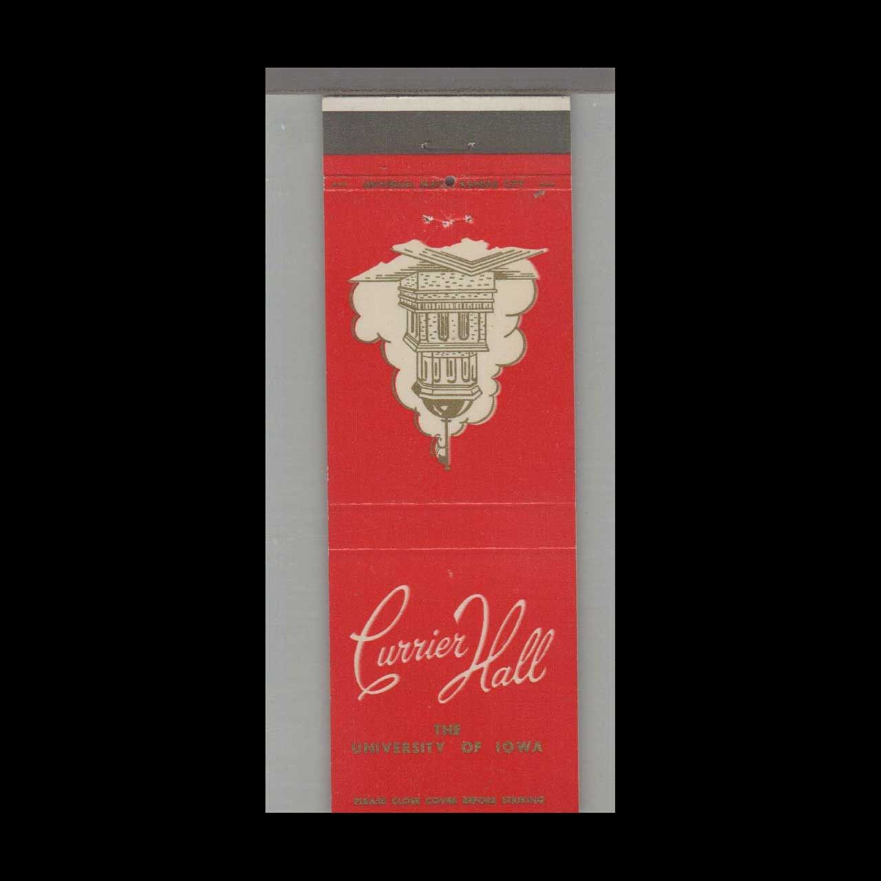 College - University- Currier Hall State University of Iowa Vintage Matchbook Advertising Cover