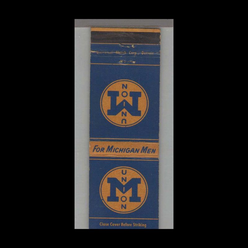College - University- University of Michigan Union For Men Vintage Matchbook Advertising Cover