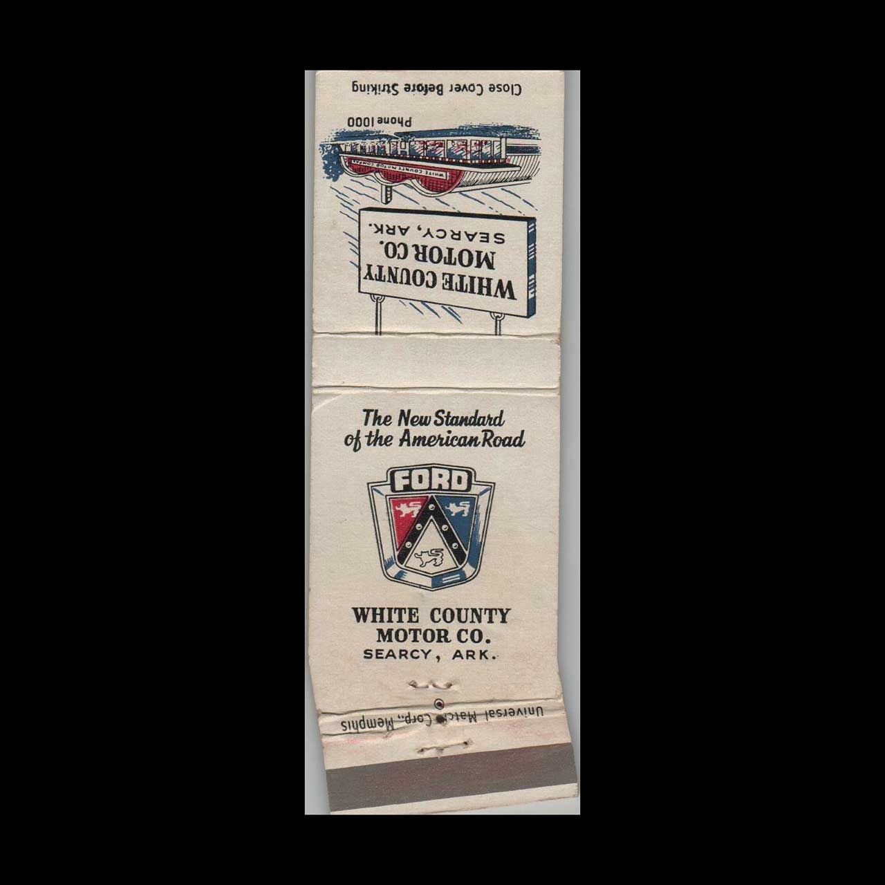 Ford Dealer White County Motor Co. Searcy, AR Vintage Matchbook Advertising Cover