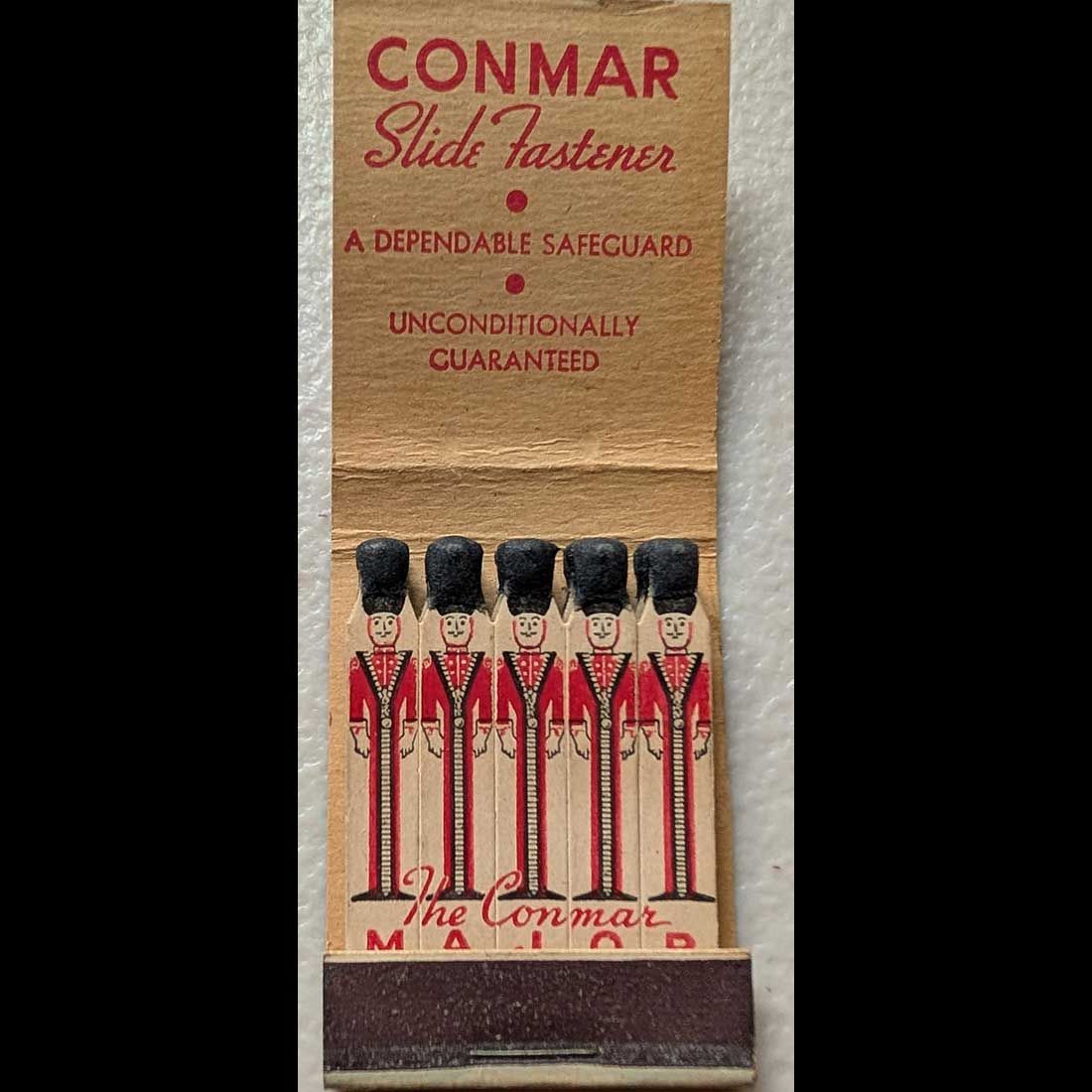 Feature Matchbook Full Book Con Mar The &quot;Major&quot; Slide Fastener Bayonne, NJ Vintage Matchbook Advertising Cover