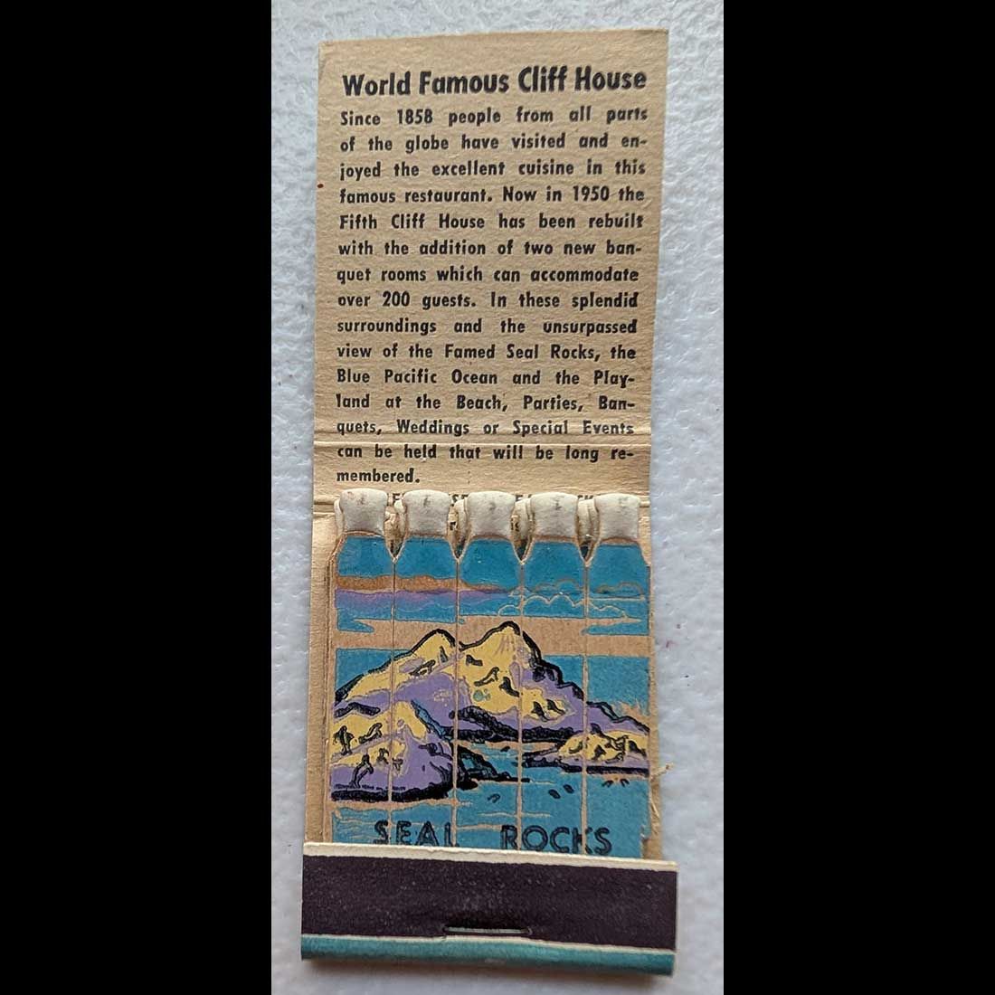 Feature Matchbook Full Book Full Length Cliff House Restaurant San Francisco CA Vintage Matchbook Advertising Cover
